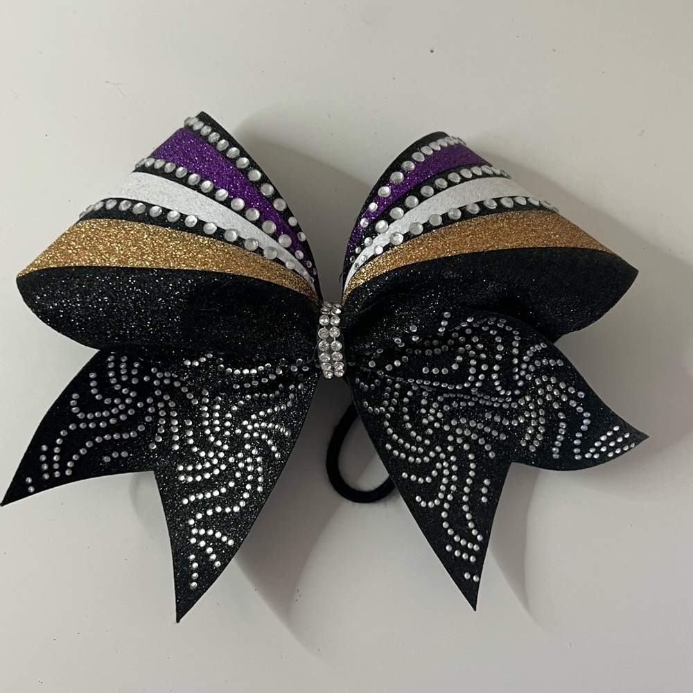 Black, Gold, White, and Purple Competition Cheer Bow